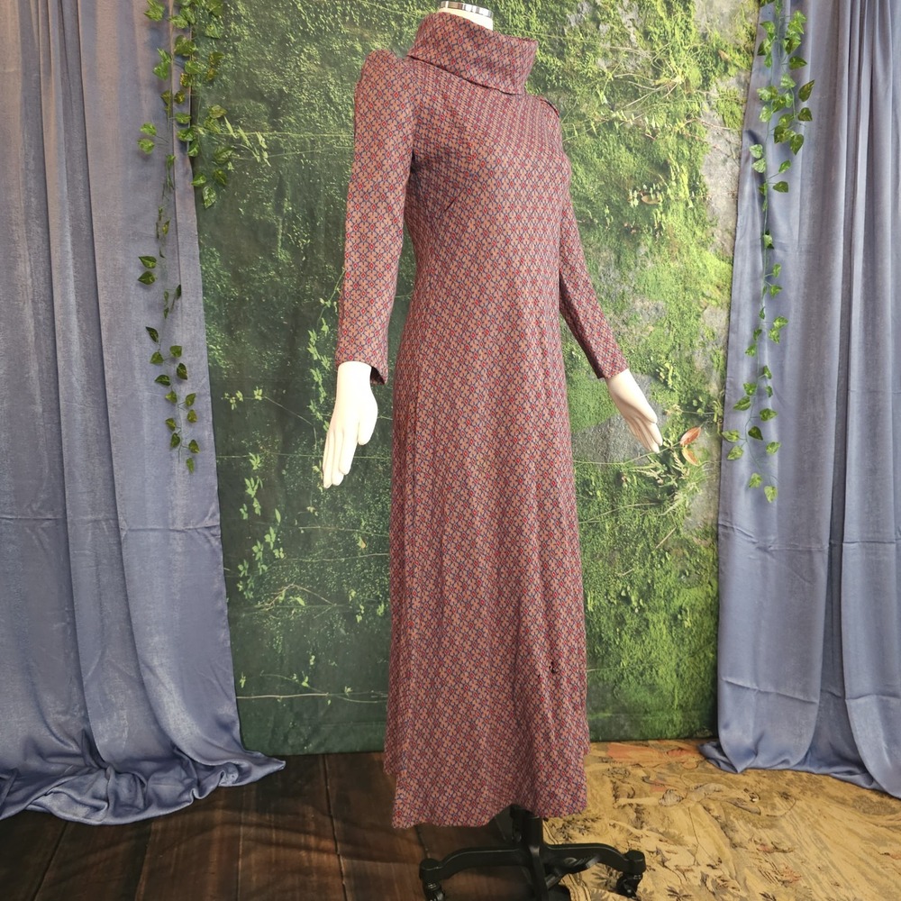Vintage 1960's Dress Medieval Revival Maxi Floor Length Blue Red Coral As Is - Picture 2 of 15